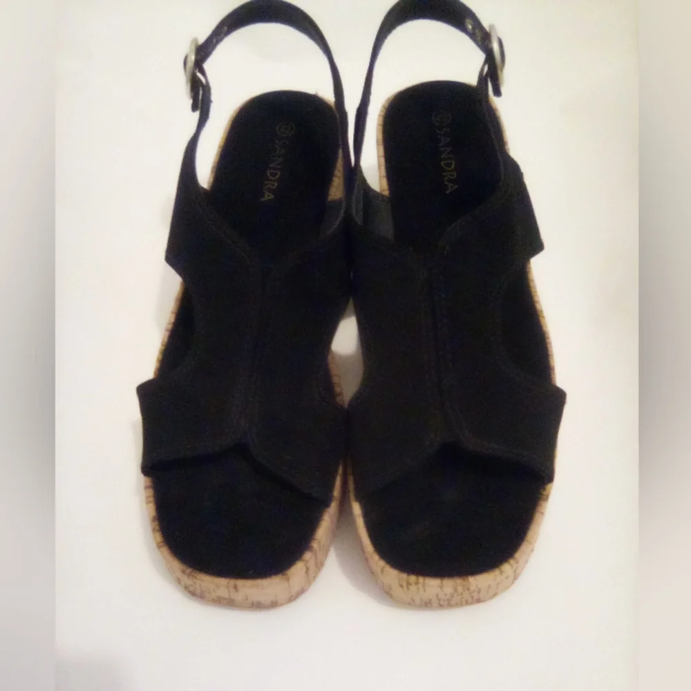 Elegant Suede Black Wedge Sandals Size 42 Casual Summer Vacation